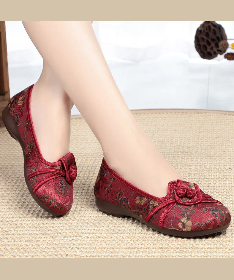 Comfortable Red Splicing Cotton Embroidery Flat Feet Shoes ML1705