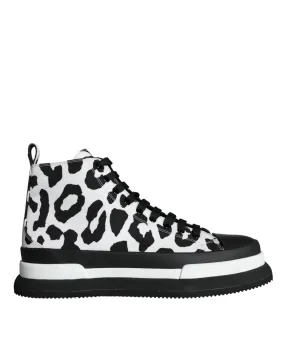 Dolce & Gabbana Black White Leopard High Top Sneaker Shoes