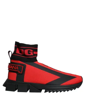 Dolce & Gabbana Red Black Fabric High Top Sorrento Sneakers Shoes