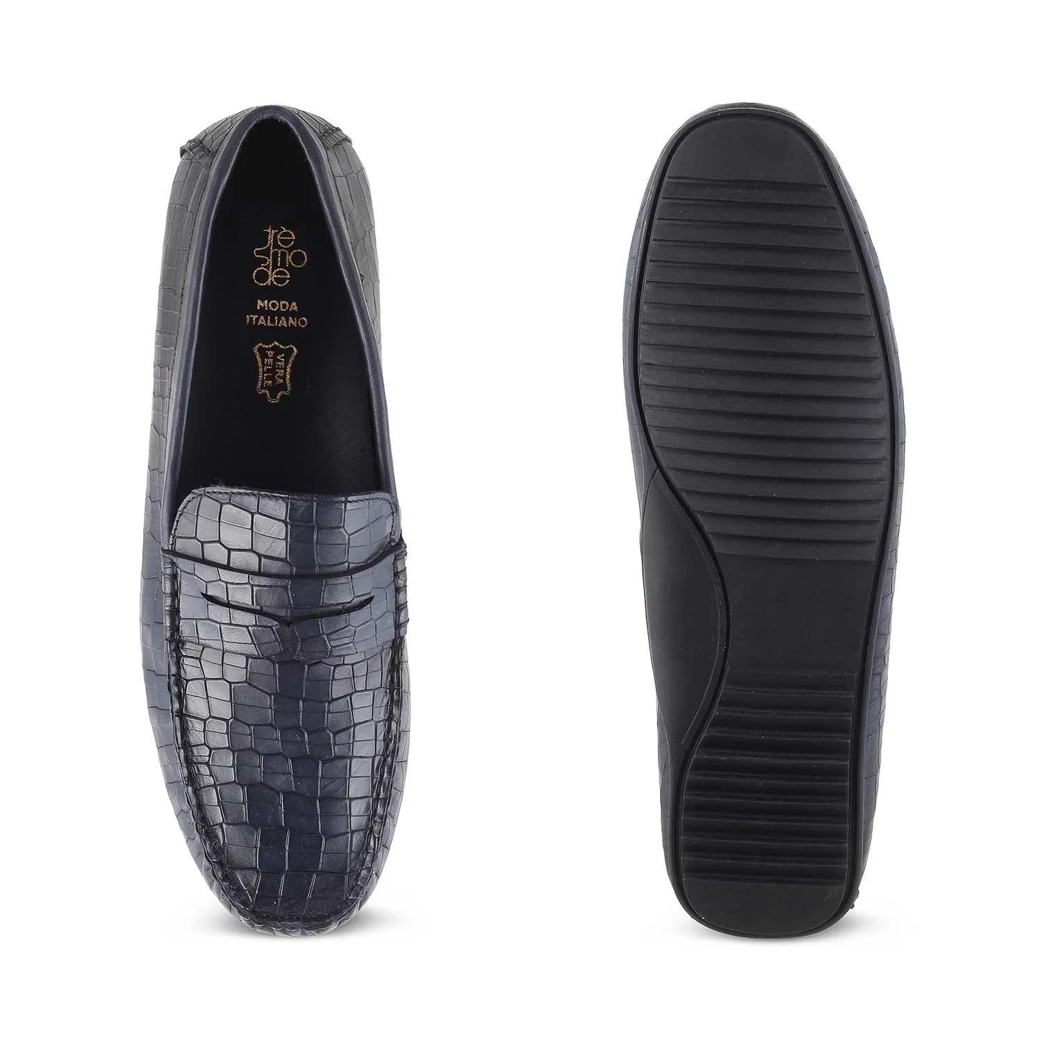 The Avyo Blue Men's Leather Loafers Tresmode